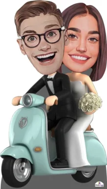 Just Married Couple With Custom Cartoon Head Cutout