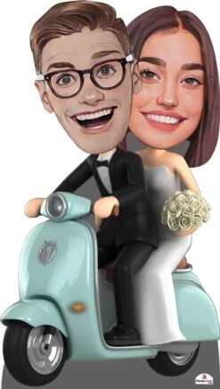 Just Married Couple With Custom Cartoon Head Cutout