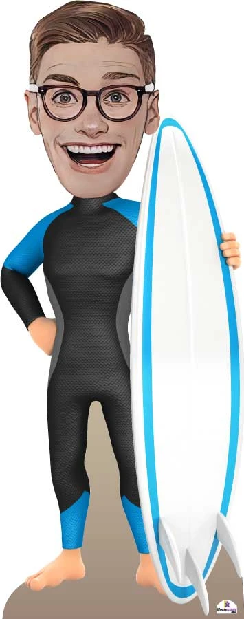 Surfer With Custom Cartoon Head Cutout 3 Surfer With Custom Cartoon Head Cutout