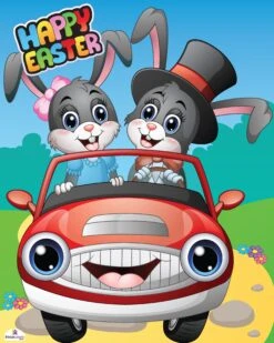 Easter Car And Bunnies Standin