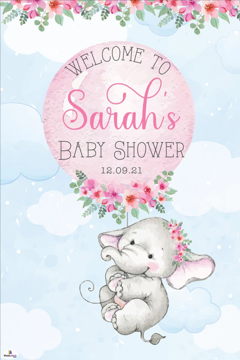 Elephant Baby Shower 312 Welcome Board Pink - 90cm X 60cm 3 Elephant Baby Shower 312 Welcome Board Pink - 90cm X 60cm