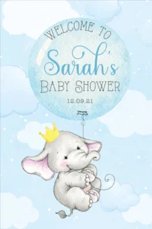 Elephant Baby Shower 300 Welcome Board Blue - 90cm X 60cm