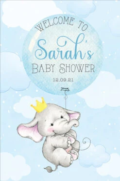 Elephant Baby Shower 300 Welcome Board Blue - 90cm X 60cm